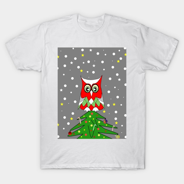TREE Top Christmas Owl T-Shirt by SartorisArt1